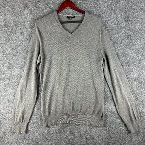 Banana Republic Sweater Mens Medium Luxury Blend Silk Cashmere Cotton VNeck Gray